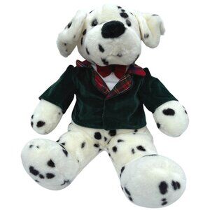 1996 Commonwealth Plush stuffed Dalmatian Xmas dog w/ green coat & red bow tie
